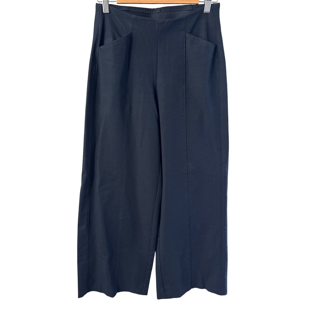 Black Wide Leg High Rise Pull On Trousers with Front Patch Pockets